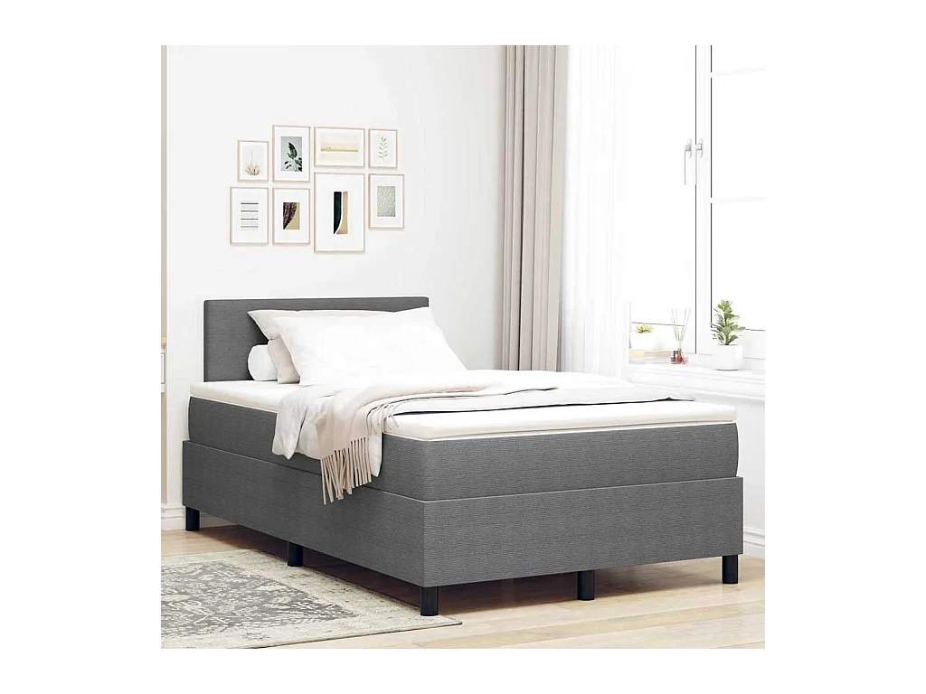 Lit à ressorts Manuel Gris clair, Blanc 203 x 120 x 88 cm