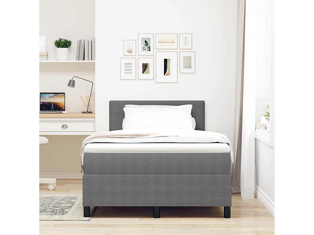 Lit à ressorts Manuel Gris clair, Blanc 203 x 120 x 88 cm