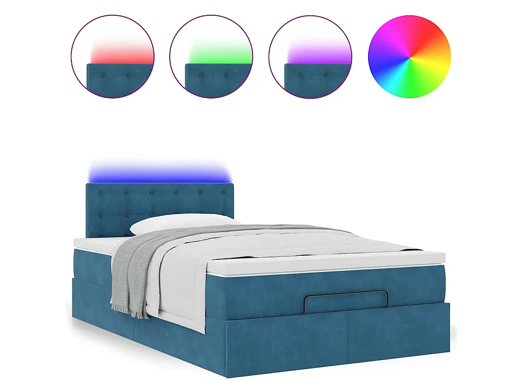 Estructura de cama otomana colchón terciopelo azul oscuro