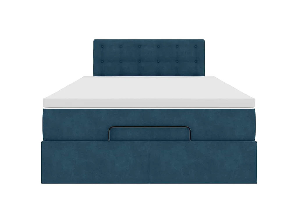 Estructura de cama otomana colchón terciopelo azul oscuro