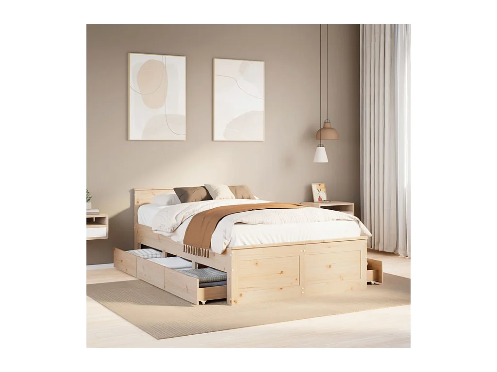 Cadre de lit sans matelas avec tête de lit 120x200 cm bois pin