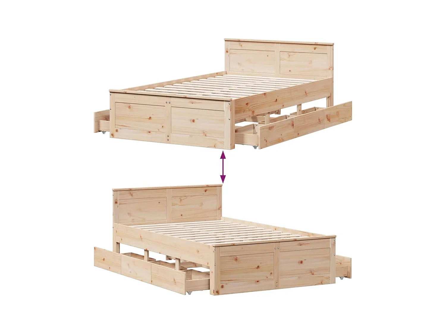 Cadre de lit sans matelas avec tête de lit 120x200 cm bois pin