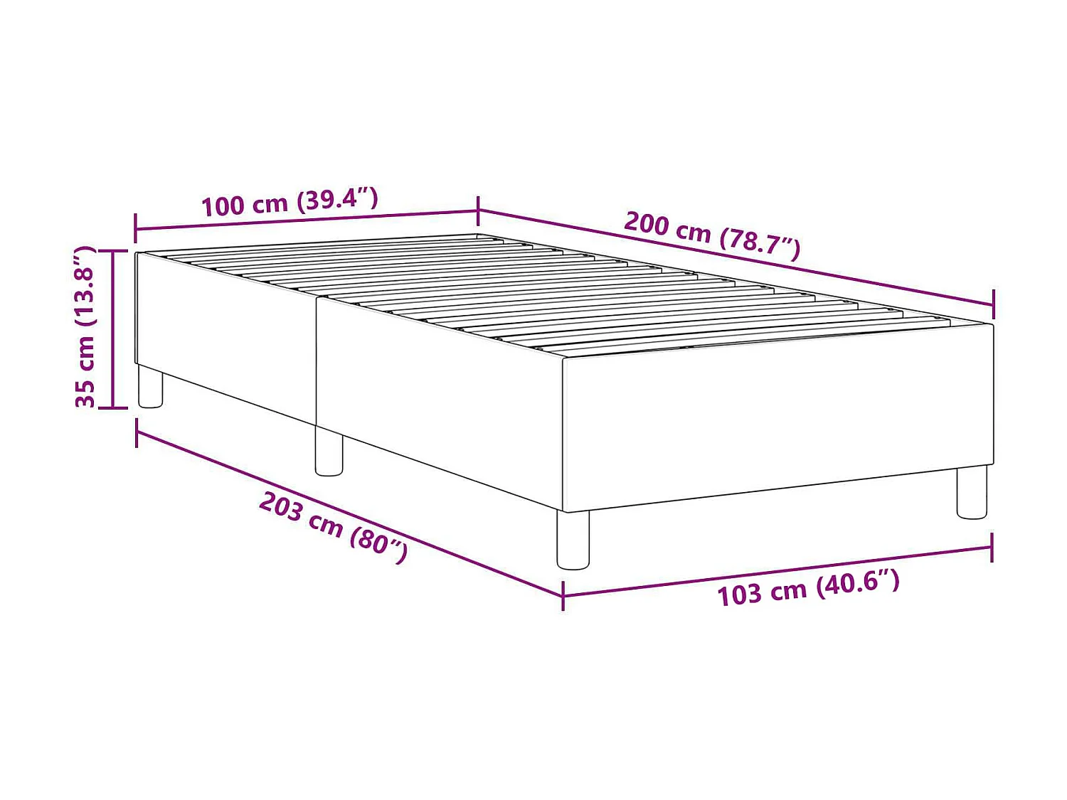 Cadre de lit plateforme Vert gris 100 x 200 cm tissu