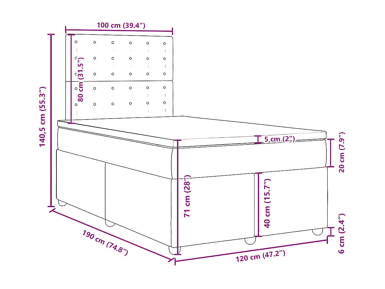 Sommier à lattes de lit et matelas marron foncé 120x190cm tissu