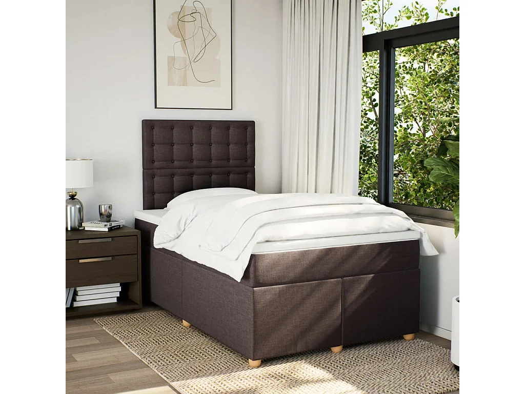 Giroletto a Molle con Materasso Marrone Scuro 120x190cm Tessuto