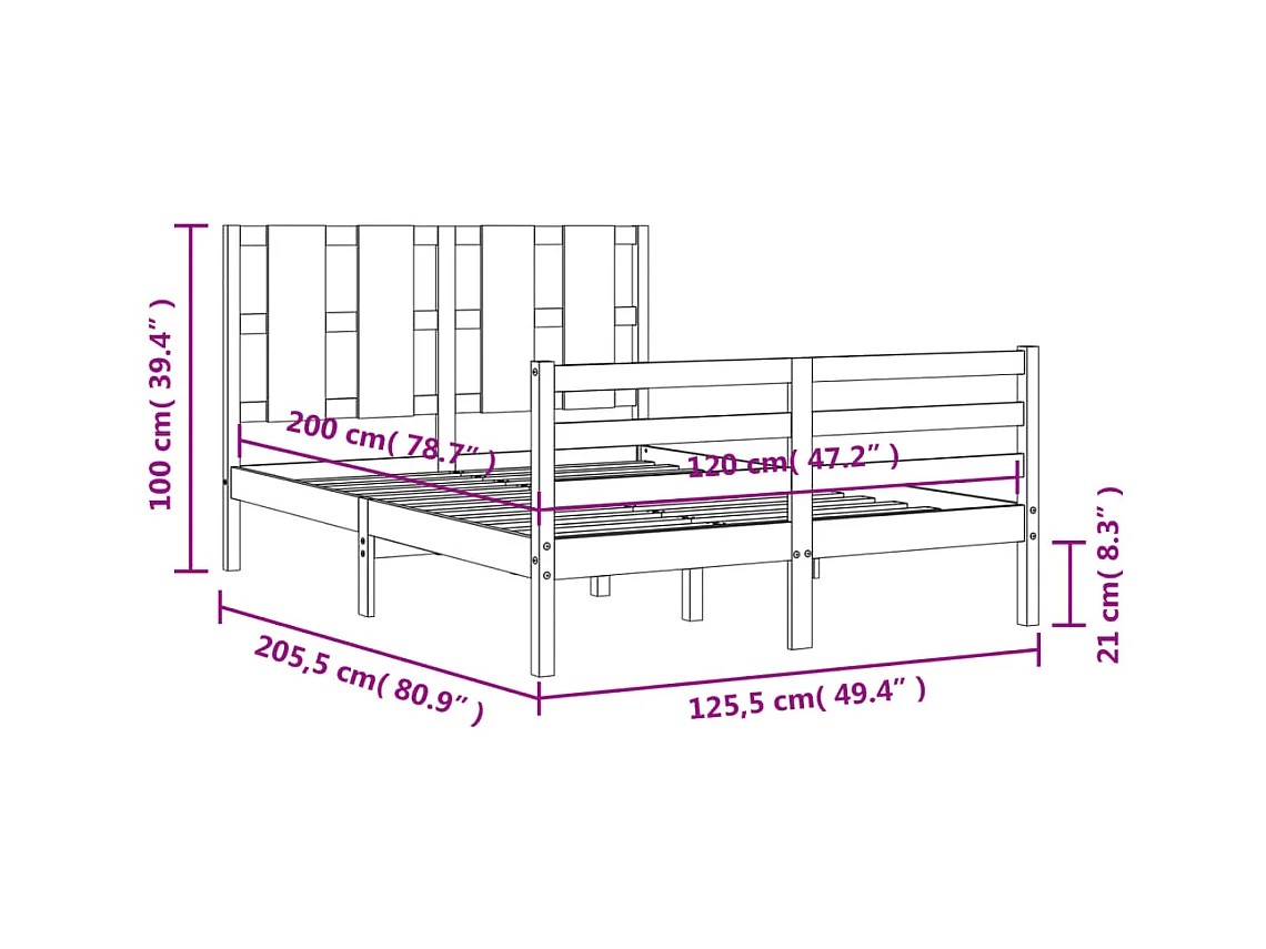 Bedframe met hoofdbord massief hout 120x200 cm