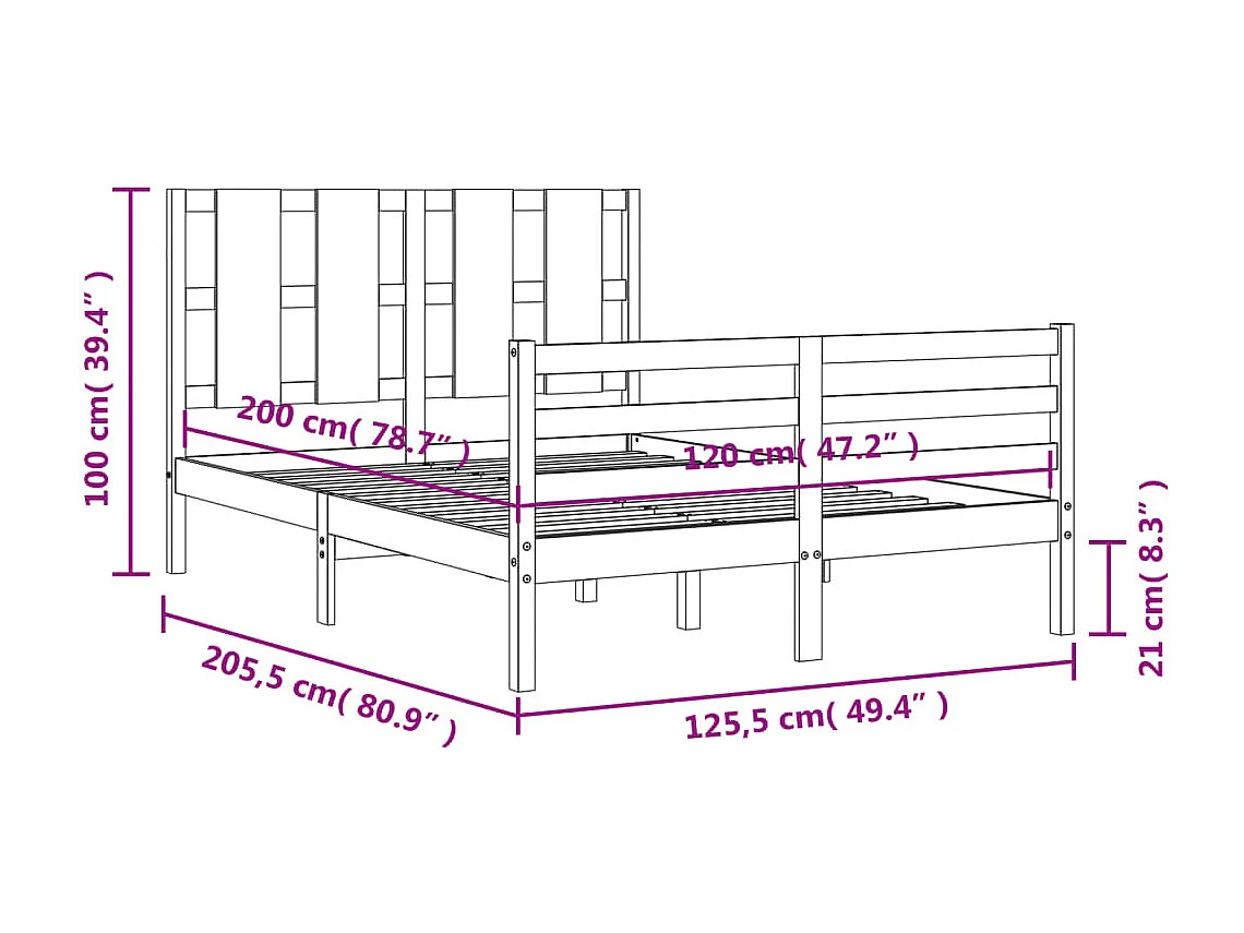 Massivholzbett mit Kopfteil 120x200 cm