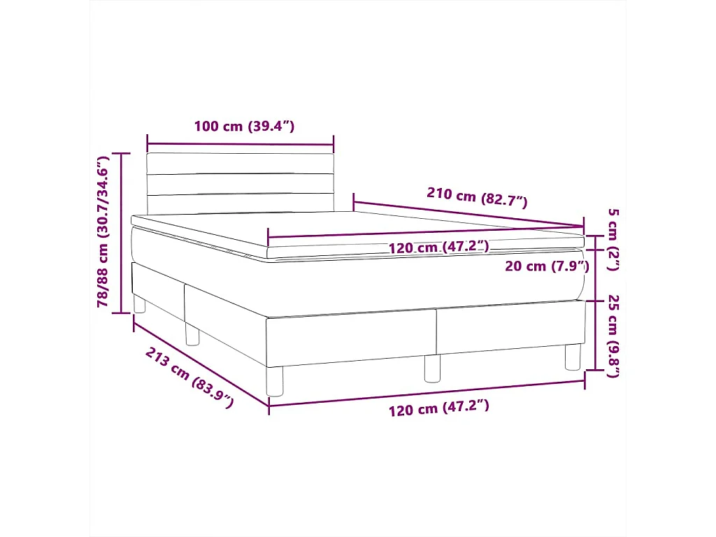 Boxspringbett mit Matratze & LED Dunkelblau 120x210 cm Samt