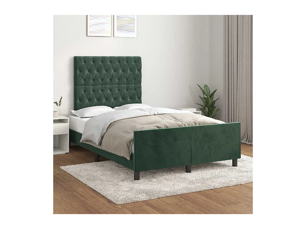 Cadre de lit sans matelas vert foncé 120x190 cm velours