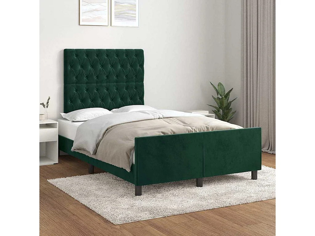 Cadre de lit sans matelas vert foncé 120x190 cm velours