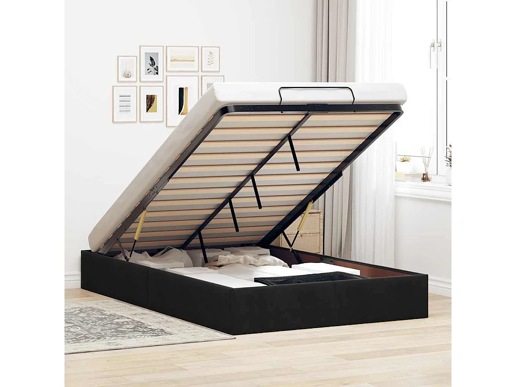 Ottoman Bed Frame Sem Colchão Preto 120x200 cm Veludo