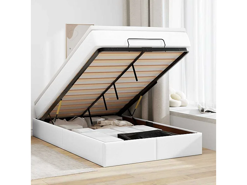 Cadre de lit ottoman avec matelas blanc 120x200 cm similicuir