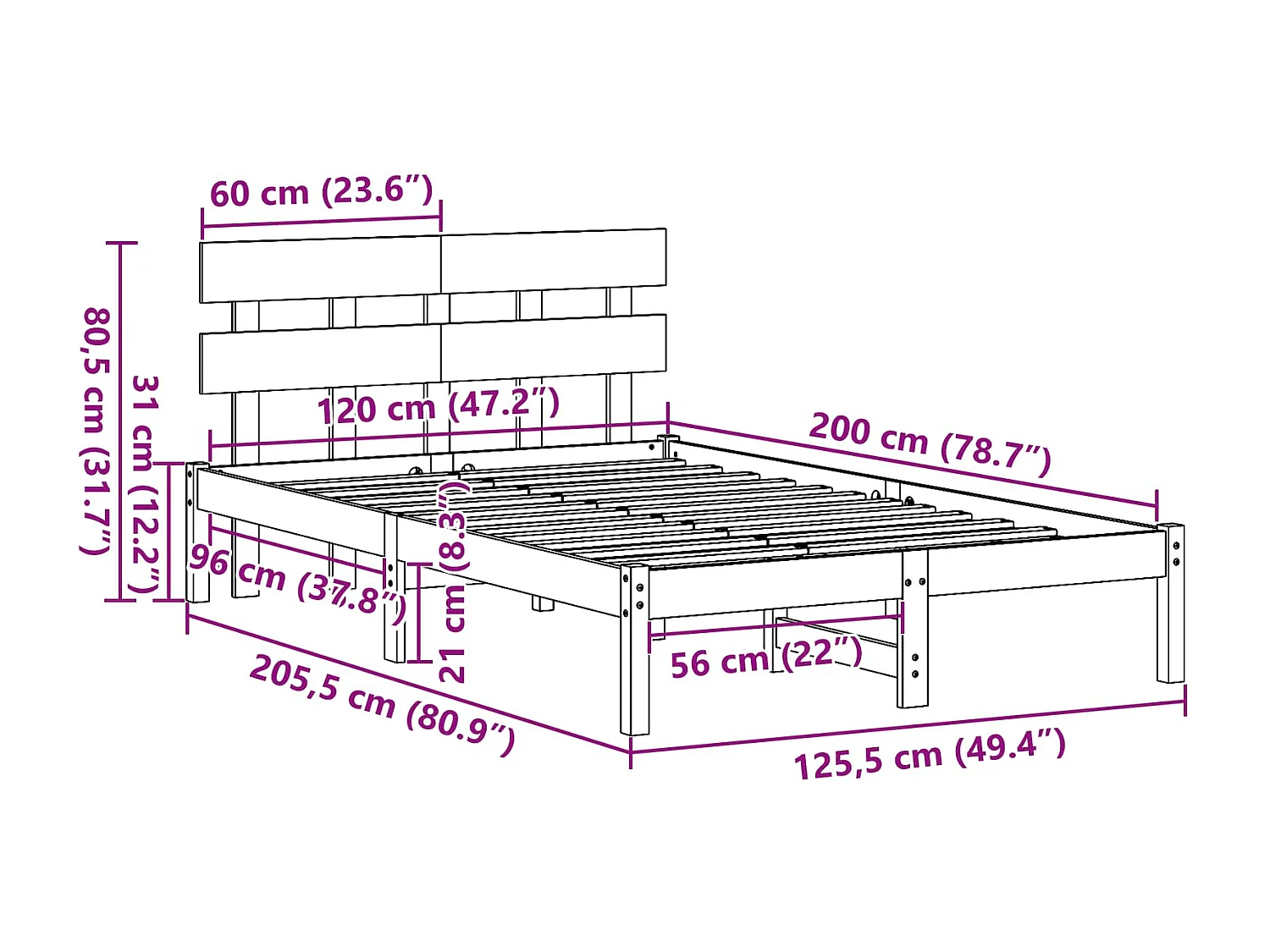 Cadre de lit Marron 120 x 200 cm Bois de pin massif