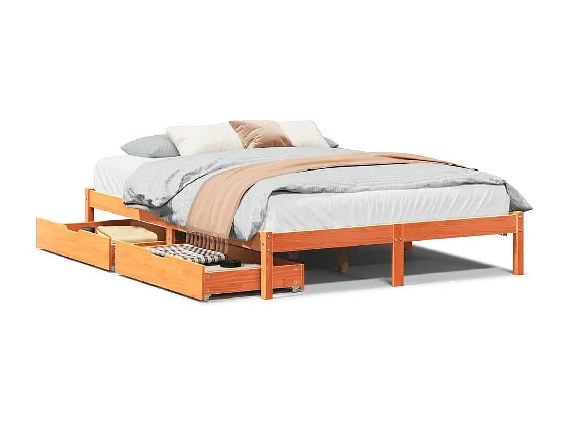 Cadre de lit sans matelas cire marron 120x190cm bois pin massif
