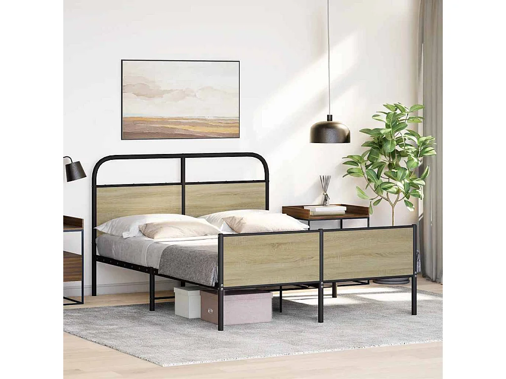 Estructura de cama sin colchón 120x200 cm madera roble Sonoma