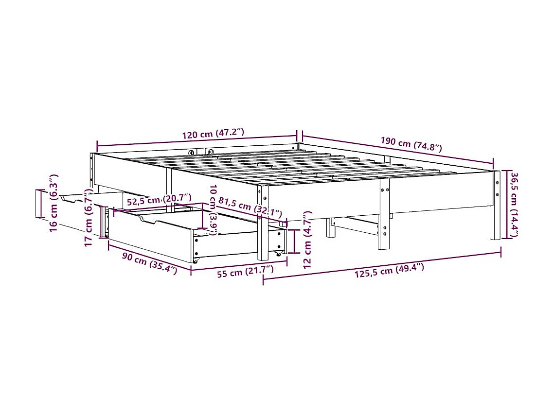 Massivholzbett ohne Matratze Weiß 120x190 cm Kiefernholz