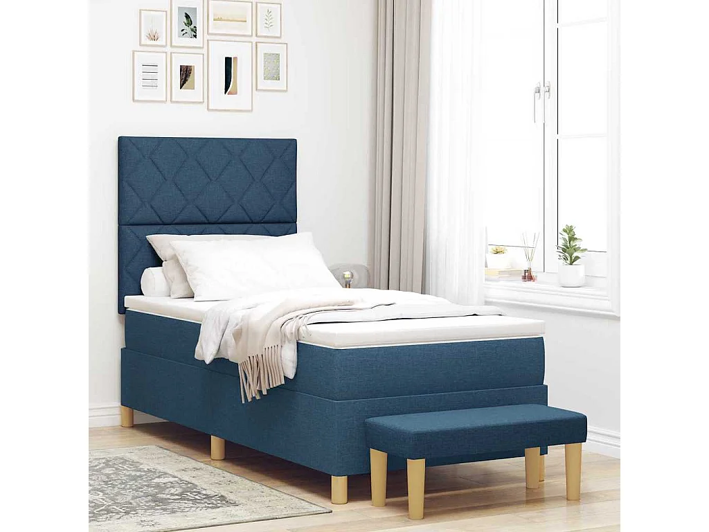 Letto a molle con testiera Blu 200 x 100 cm Tessuto