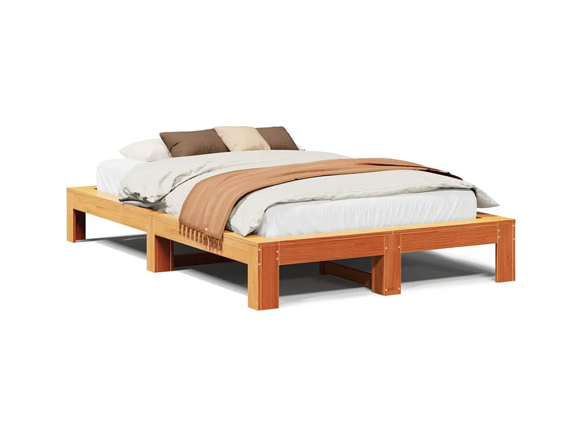 Cadre de lit sans matelas cire marron 120x200cm bois pin massif