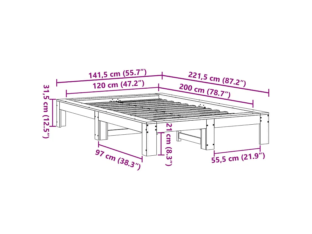 Bedframe zonder matras massief grenenhout wasbruin 120x200 cm