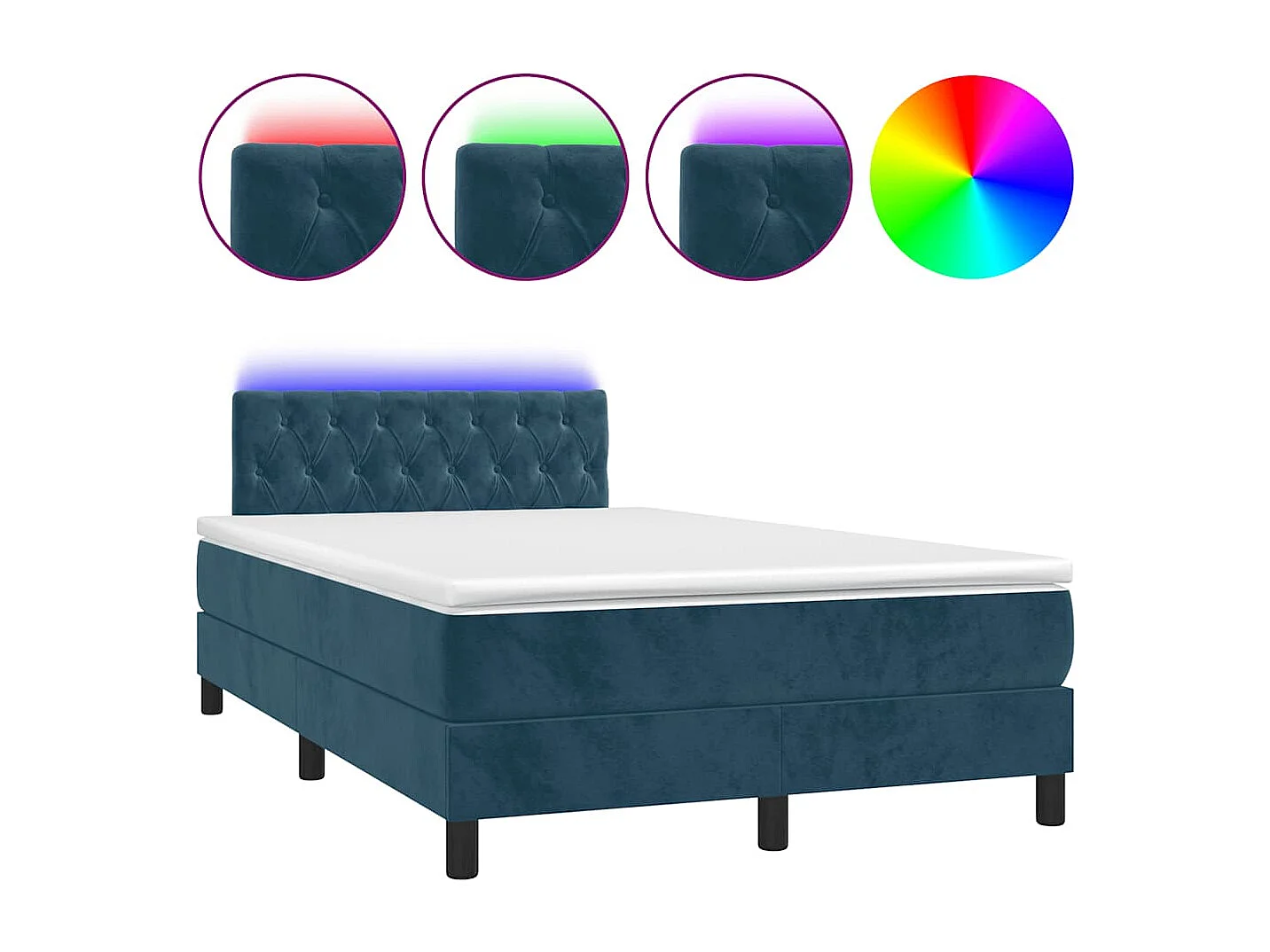 Cama box spring colchón y LED terciopelo azul oscuro 120x190 cm