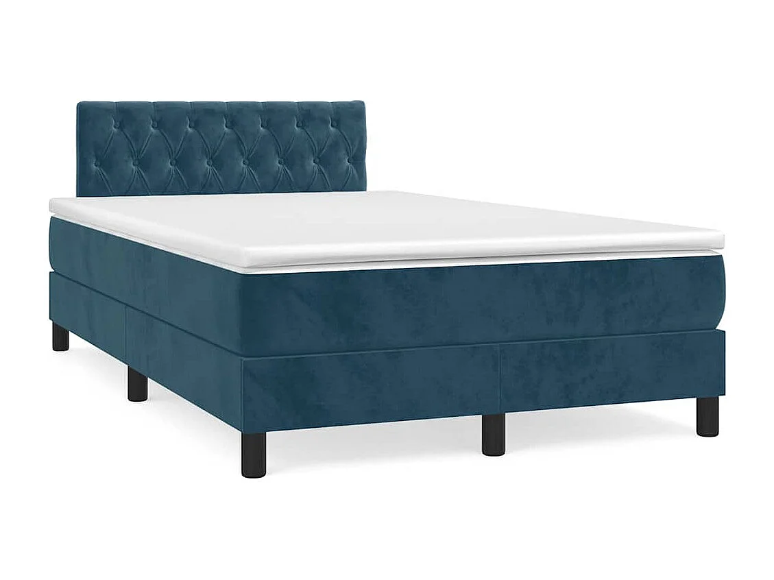 Cama box spring colchón y LED terciopelo azul oscuro 120x190 cm