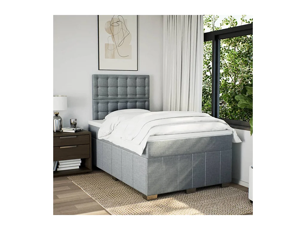 Sommier à lattes de lit et matelas gris clair 120x190 cm tissu