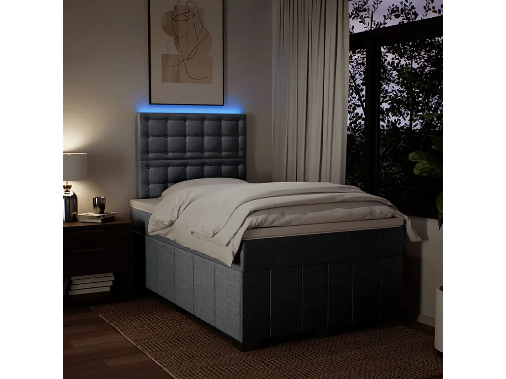 Cama box spring con colchón tela gris claro 120x190 cm
