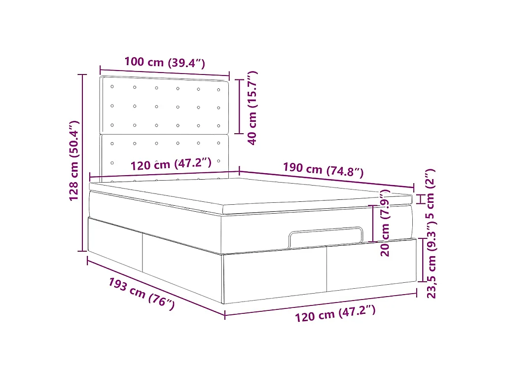 Ottoman bed met matrassen en LED's 120x190cm fluweel