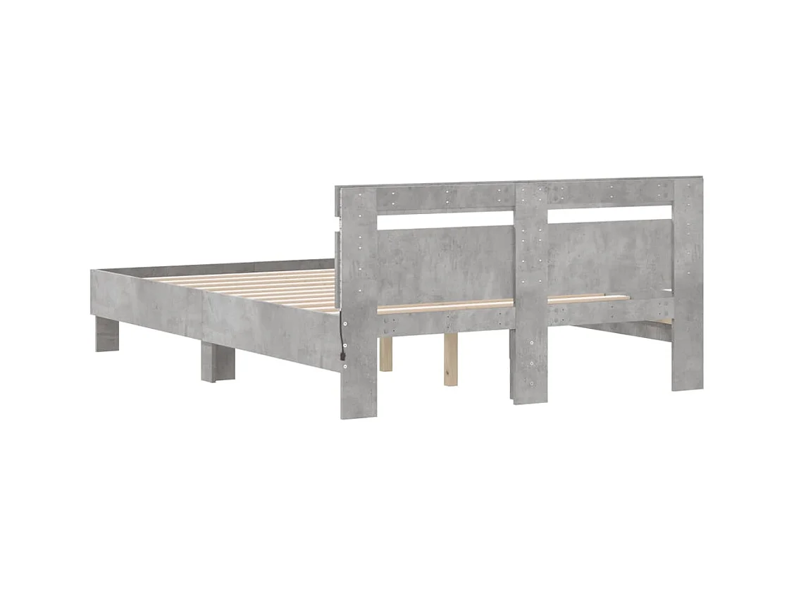 Cadre de lit avec LED sans matelas gris béton 120x190 cm