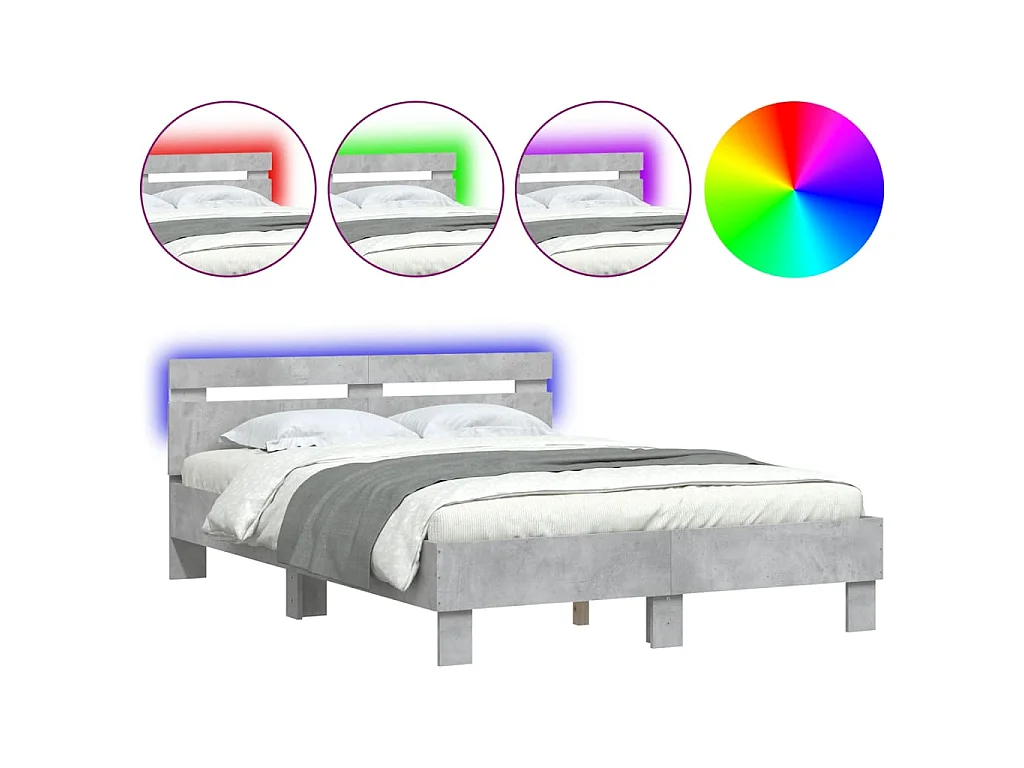 Cadre de lit avec LED sans matelas gris béton 120x190 cm