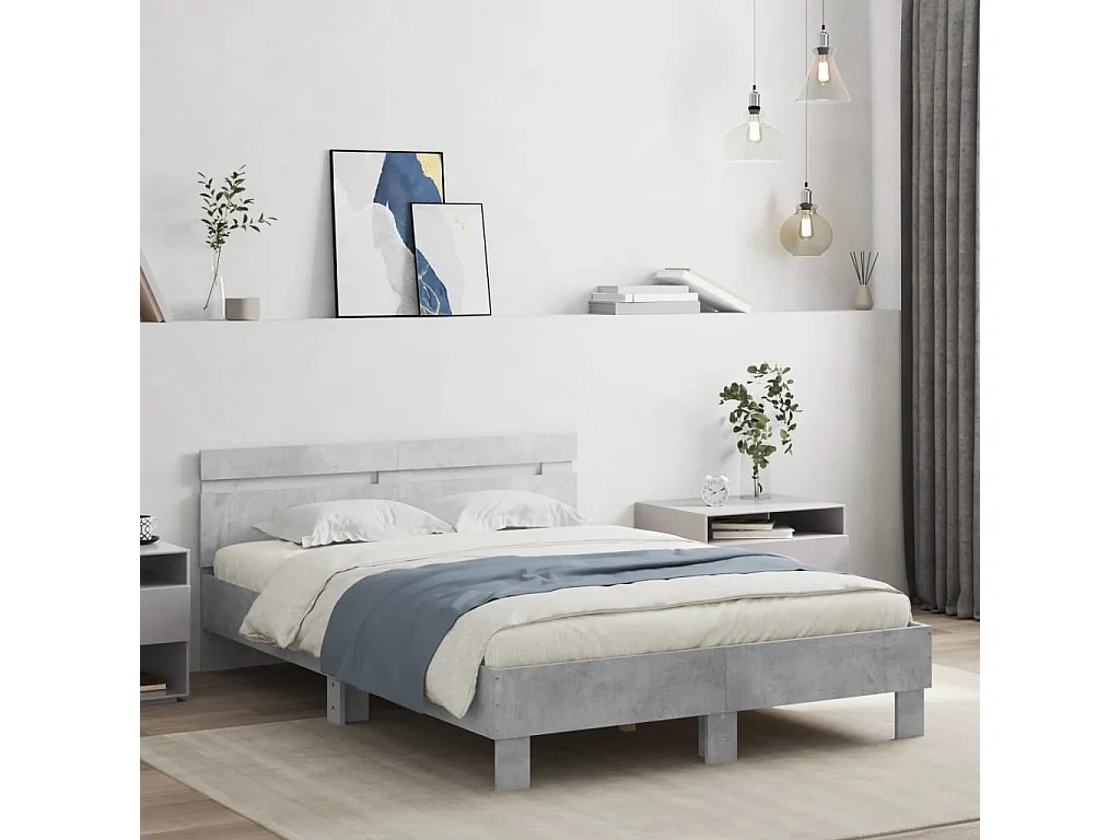 Cadre de lit avec LED sans matelas gris béton 120x190 cm