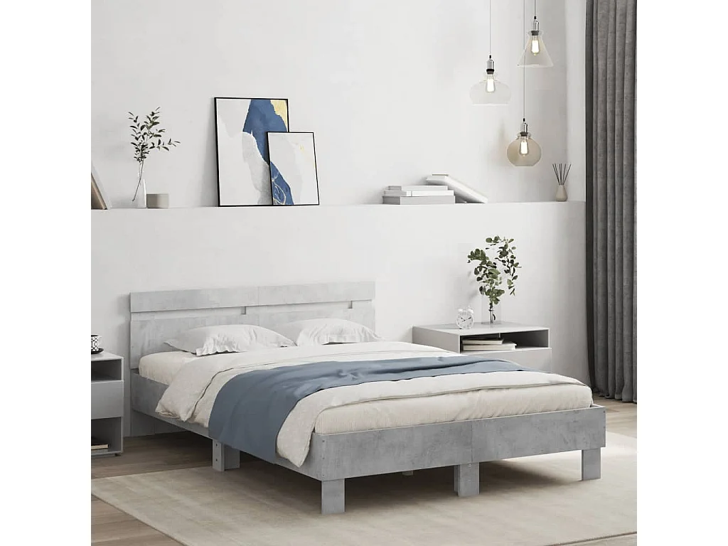 Cadre de lit avec LED sans matelas gris béton 120x190 cm