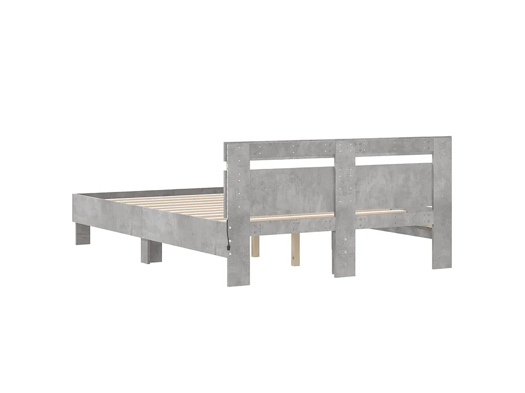 Cadre de lit avec LED sans matelas gris béton 120x190 cm