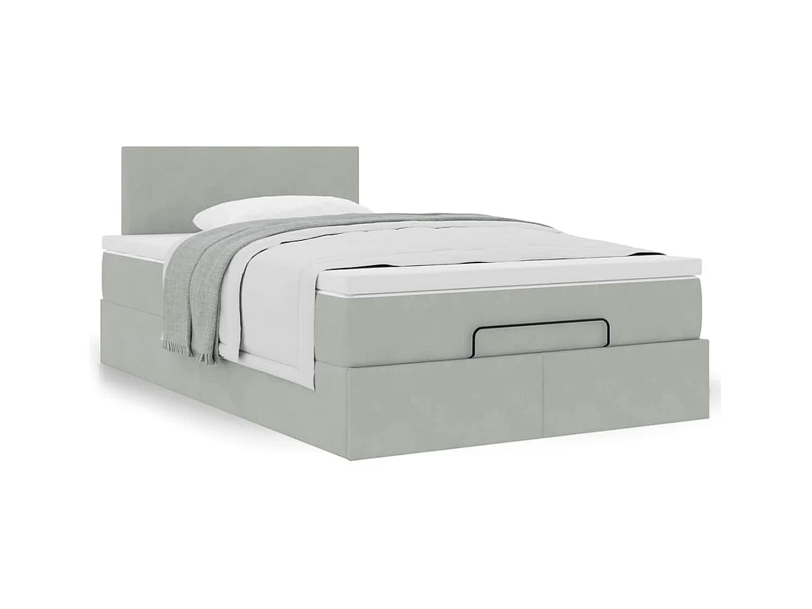 Cadre de lit ottoman et matelas gris clair 120x200 cm velours
