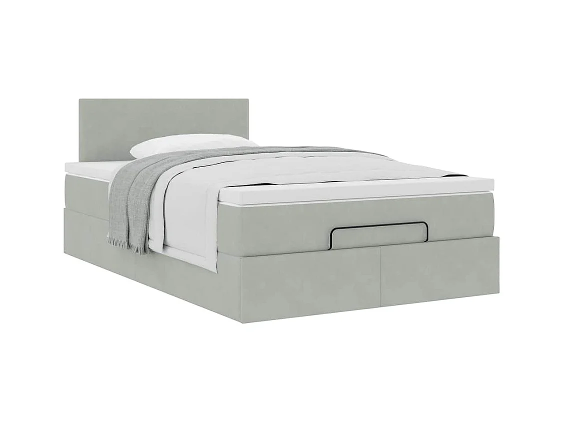 Cadre de lit ottoman et matelas gris clair 120x200 cm velours