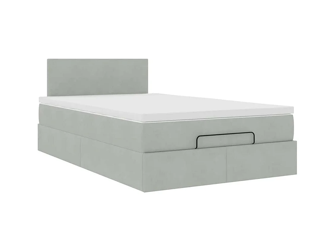 Cadre de lit ottoman et matelas gris clair 120x200 cm velours