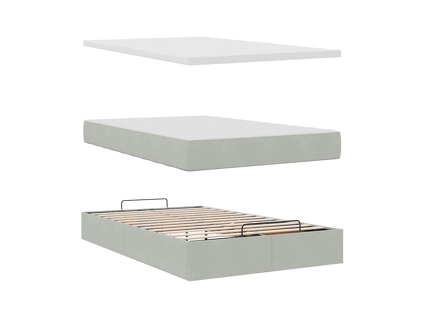Cadre de lit ottoman et matelas gris clair 120x200 cm velours