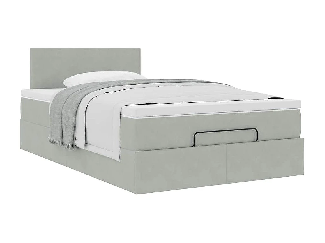 Cadre de lit ottoman et matelas gris clair 120x200 cm velours