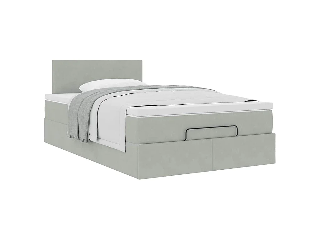 Estructura cama otomana colchón terciopelo gris claro 120x200cm