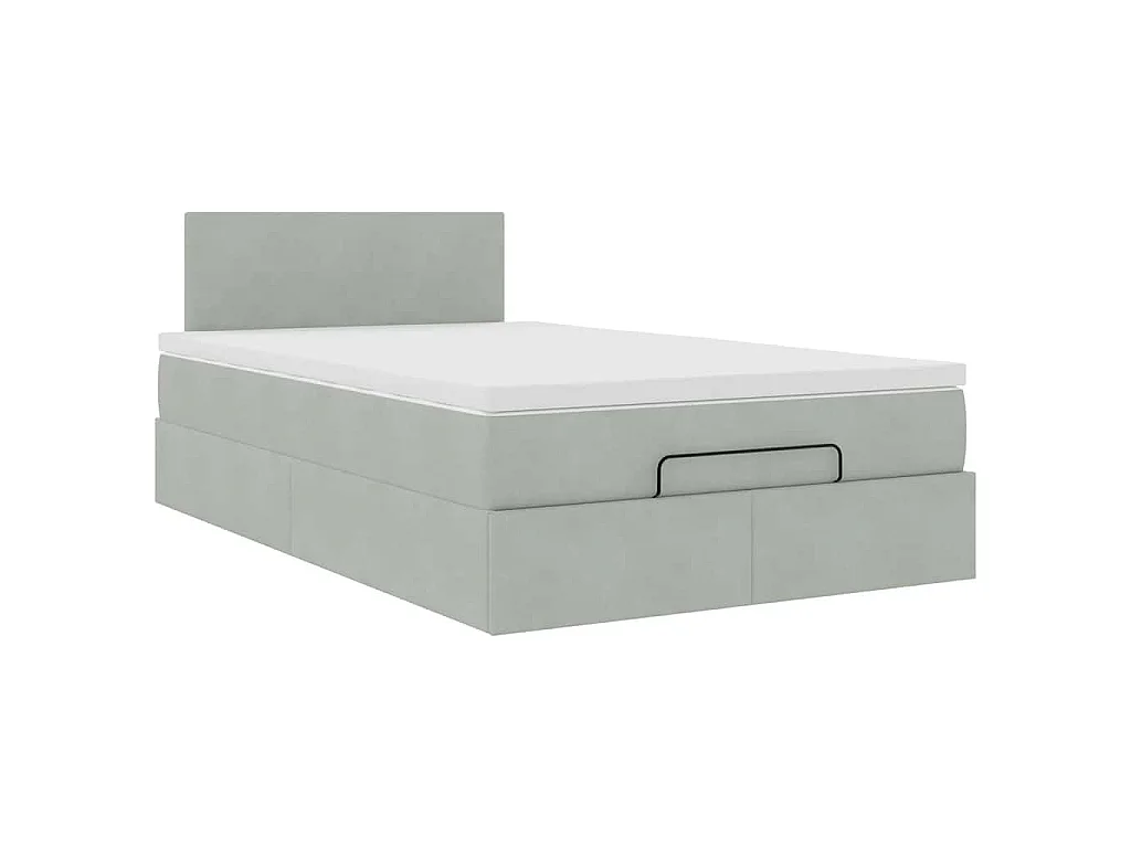 Estructura cama otomana colchón terciopelo gris claro 120x200cm
