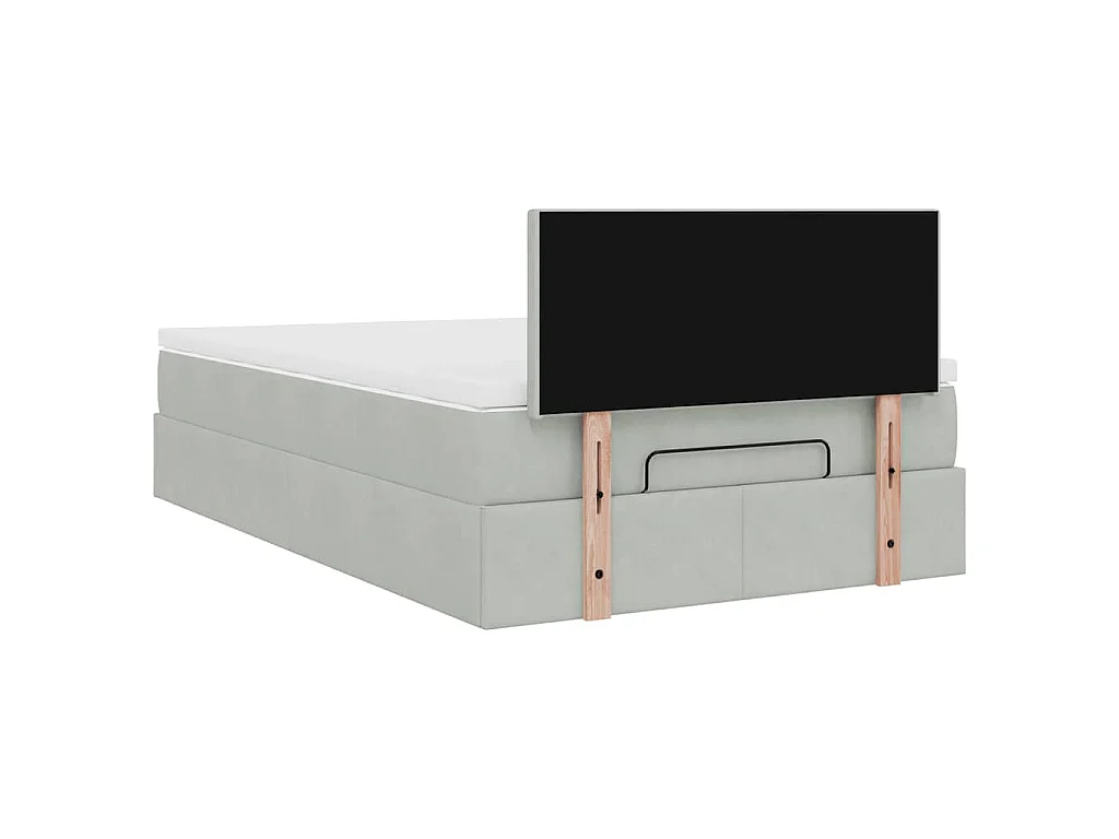 Estructura cama otomana colchón terciopelo gris claro 120x200cm