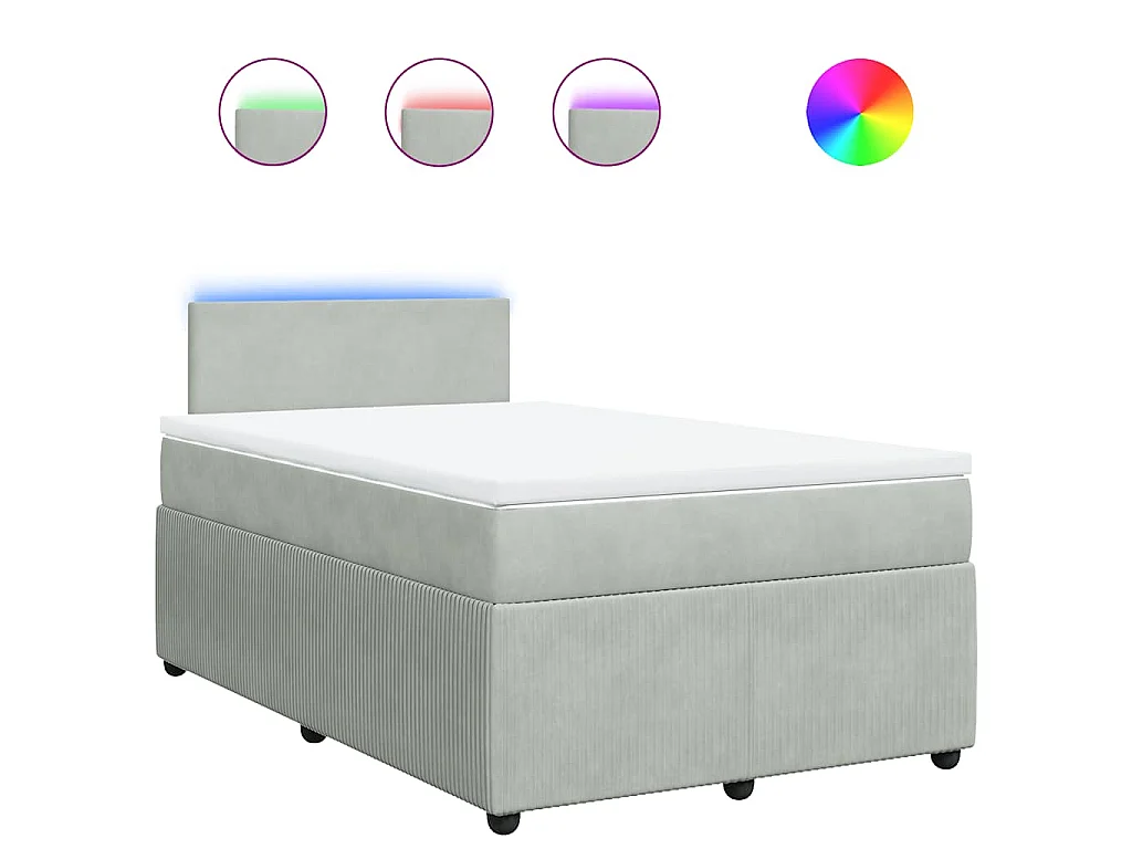 Cama box spring con colchón terciopelo gris claro 120x190 cm