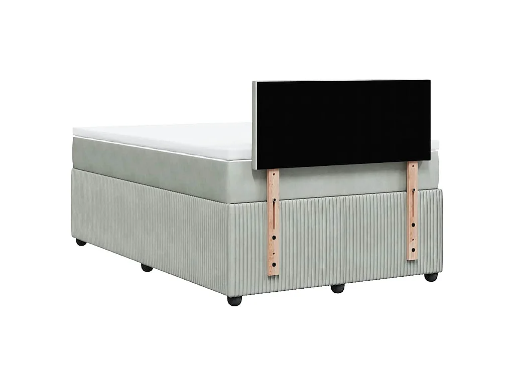 Cama box spring con colchón terciopelo gris claro 120x190 cm