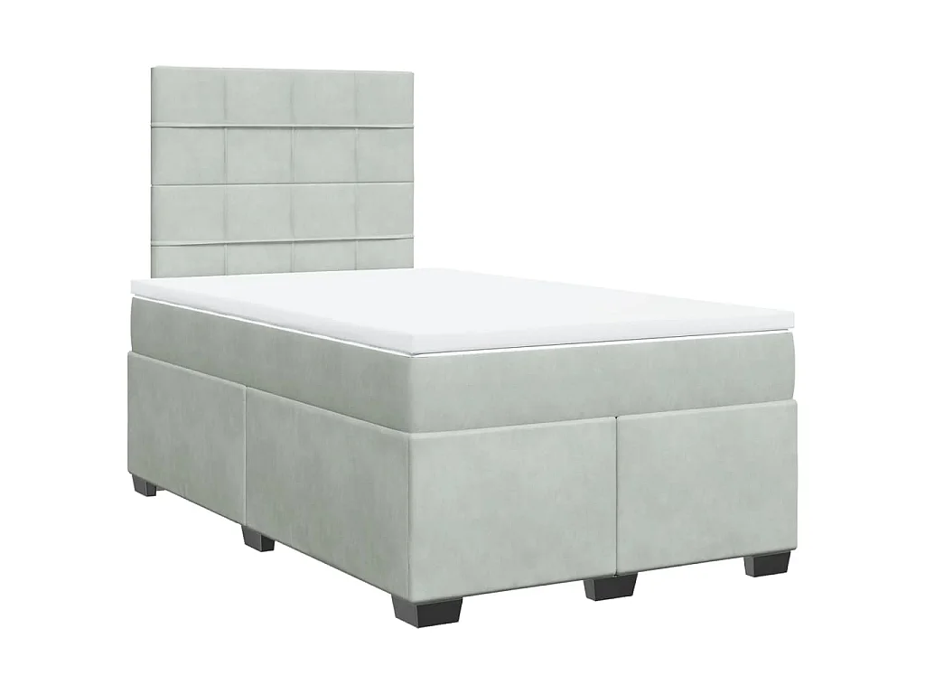 Cama box spring con colchón terciopelo gris claro 120x190 cm