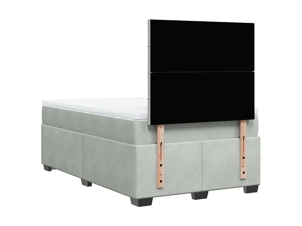 Cama box spring con colchón terciopelo gris claro 120x190 cm