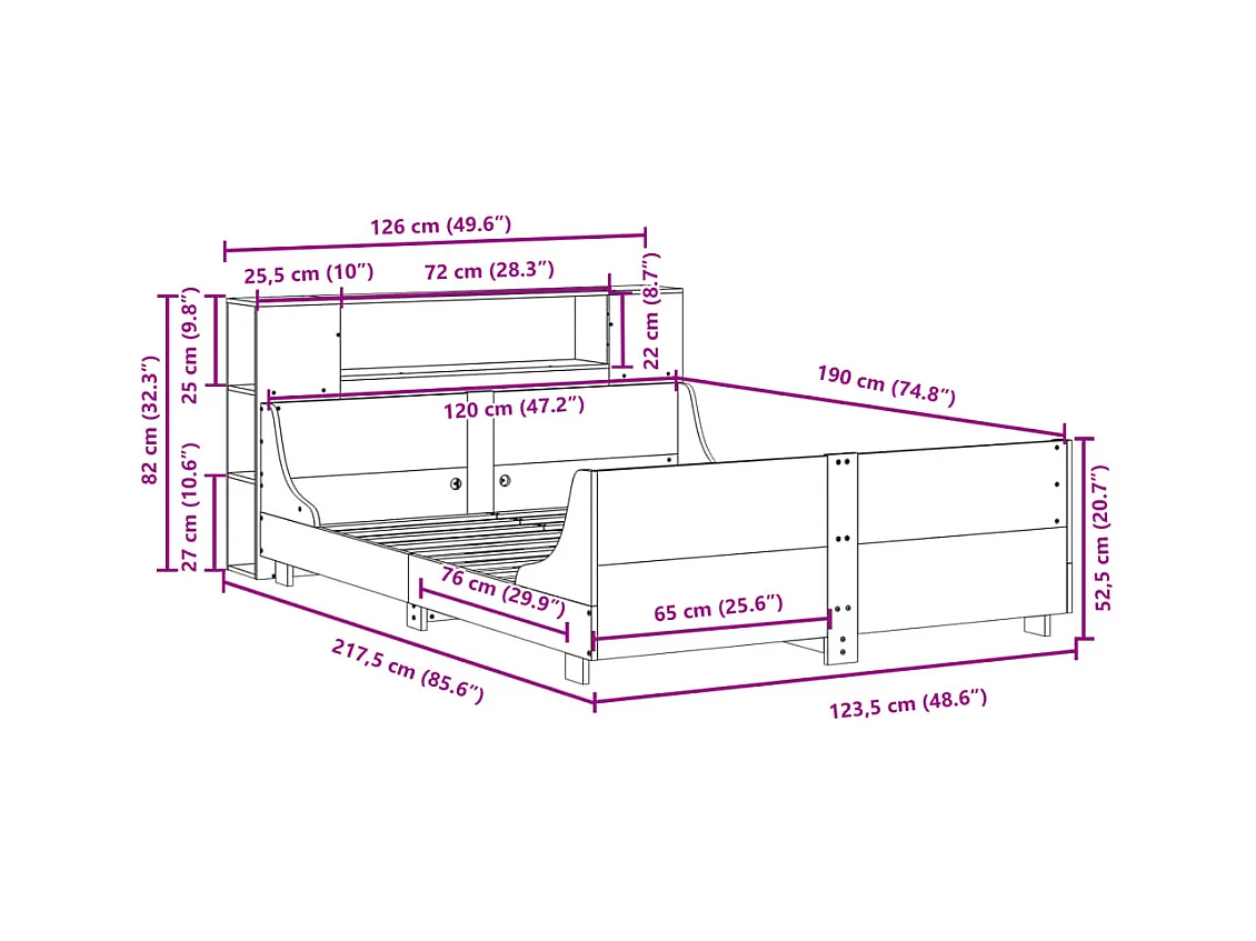 Massivholzbett ohne Matratze 120x190 cm Kiefernholz