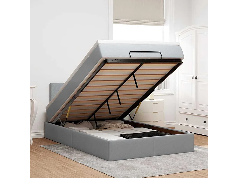 Cama otomana com colchão 120x190 cm tecido cinzento claro