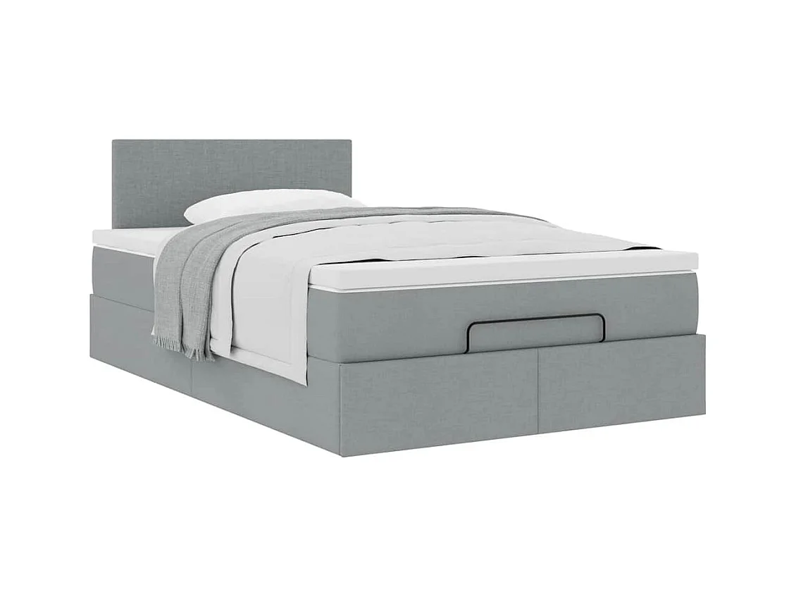 Lit ottoman avec matelas gris clair 120x190 cm tissu