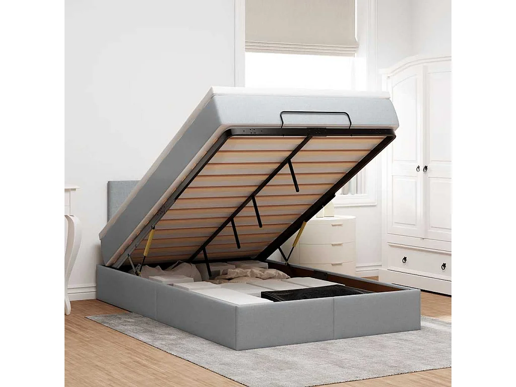 Cama otomana com colchão 120x190 cm tecido cinzento claro