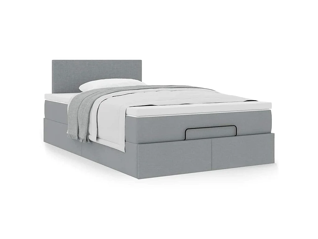 Lit ottoman avec matelas gris clair 120x190 cm tissu